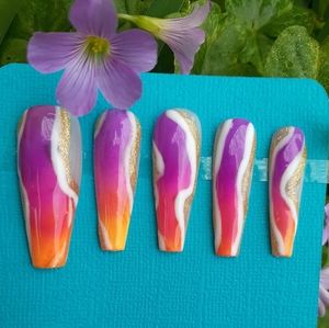Purple Pink Orange Ombre Press on Nails